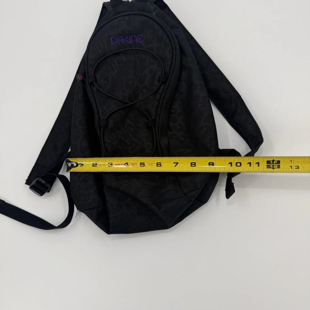 Dakine Black Backpack Purple Logo Floral Lined Bungee Cord School Daypack